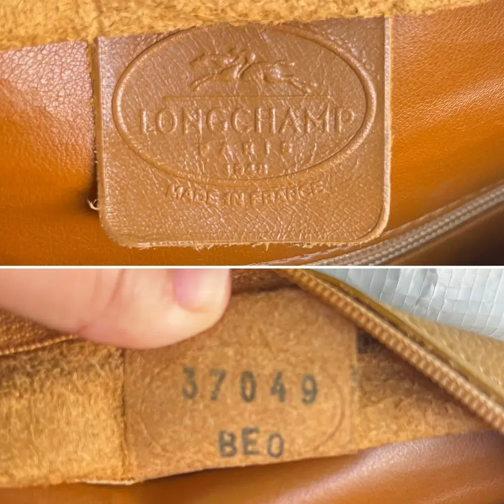 Longchamp Le Foulonne Pebbled Leather Crossbody Bag Tan Silver Vintage Y2K